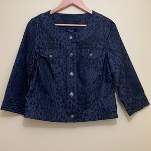 Sandro | NWOT Black Gray Animal Print button Up Round Collar Jean Jacket S